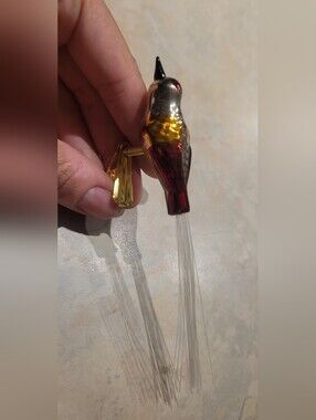 Kurt Adler Hummungbird Glass Clip Ornament in Red and Gold